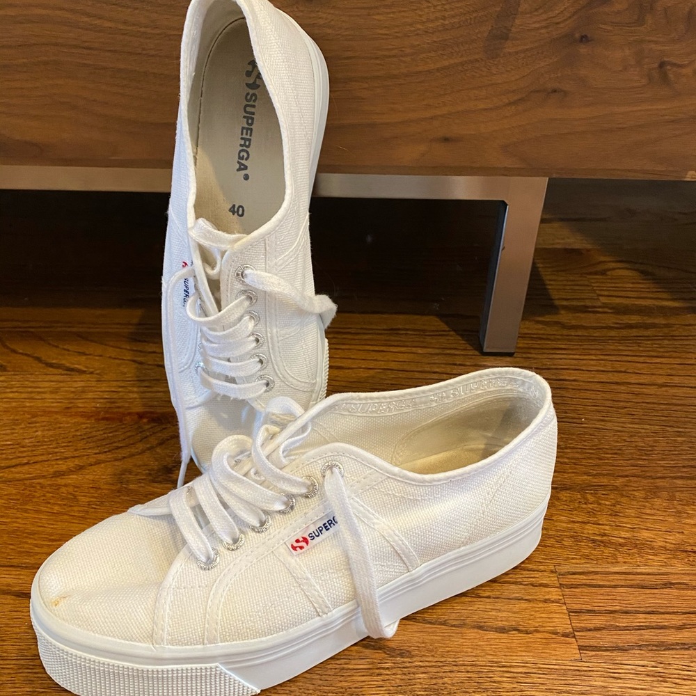 Superga white platform sneakers, size 40
